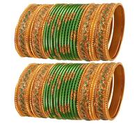 Touchstone Indien Bollywood Glamorous Fashion Poignet Améliorant des Paillettes Dorées Scintillantes Texturé Pelouse Vert Designer Bijoux Bracelets Bracelet Chura. Lot de 48 en Ton Or pour Femme.