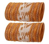 Touchstone Indien Bollywood Glamorous Fashion Poignet Améliorant des Paillettes Dorées Scintillantes Texturé Blanc Laiteux Designer Bijoux Bracelets Bracelet Chura. Lot de 48 en Ton Or pour Femme.