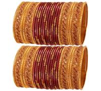 Touchstone Indien Bollywood Glamorous Fashion Poignet Rehaussant Des Paillettes Dorées Scintillantes Texturé Marron Couleur Designer Bijoux Bracelets Bracelet Chura. Lot de 48 en ton or pour femme.