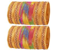 Touchstone Indien Bollywood Glamorous Poignet Améliorant des Paillettes Dorées Scintillantes Texturé Multi Couleur Arc-en-Ciel Designer Bijoux Bracelets Bracelet Chura. Lot de 48 en Ton Or pour Femme