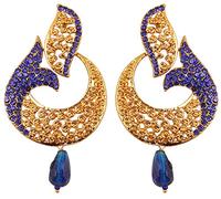 Touchstone Motif de poisson incurvé indien bollywood boucles d'oreilles chandelier lustre bijoux de créateur en saphir bleu pour femme Bleu