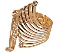 Touchstone New Indian Bollywood Fashion Handcrafted Multi Layered Wires Rhinestone Dramatic Designer Jewelry Slip in Easy to Wear Cuff Bracelet in Gold Tone for Women.
