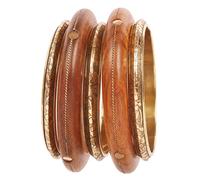 Touchstone New Indian Masterly Handcrafted Splendidly Hand Engraved Embedded Work Natural Crafted Wood Fine Workmanship Designer Jewelry Style Statement Bracelets Bangle Set for Women.