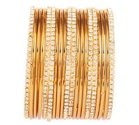 Touchstone Nouveau Golden Bangle Collection Indien Bollywood Traditionnel Blanc Strass uni doré Designer Bijoux Bracelets Ensemble de 20. dans Ton Or Antique pour Les Femmes.