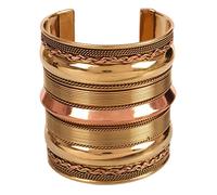Touchstone Nouveau Indien Bollywood fabriqué à la Main Motif tressé Aspect spectaculaire Facile à Porter 7,6 cm Bracelet Manchette de Bijoux de créateur dans des Tons de cuivre doré pour Les Femmes.