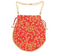 Touchstone Nouveau sac traditionnel indien brodé à la main motif floral cadeau bijoux mariage distribution de bonbons fausses perles cordon fantaisie couleur rouge vif sac pour femme