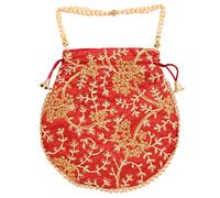 Touchstone Nouveau sac traditionnel indien brodé à la main motif floral cadeau bijoux mariage distribution de bonbons fausses perles cordon cordon fantaisie couleur marron sac pour femme