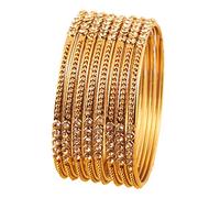 Touchstone Or Bangle Collection Indienne Bollywood Jolie Filigrane Travail et Clair Strass Bijoux Designer Bangle Bracelets. Ensemble de 8. pour Les Femmes dans Ton Or Antique.