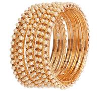 Touchstone Perle Bangle Collection Indienne Bollywood Look Exclusif clouté Perles Faux Jaune Strass Designer Bijoux Bracelets Bangle Ensemble de 8 Antique Ton Or pour Les Femmes.