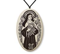 Touchstone Pottery Médaille Sainte Thérèse de Lisieux sur cordon tressé | Patron des missionnaires, des fleuristes et des malades du SIDA, Céramique, Pas de type gemme
