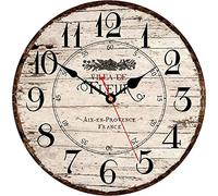 Toudorp Horloge Murale 30 CM Facile à Lire Chiffres Arabes Horloge Murale en Bois Silencieux sans Coutil À Piles Horloges Murales Maison Rétro Style Country Français Art Décor Horloge Suspendue