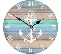 Toudorp Horloge Murale de 30 cm Horloge Murale décoratives Art à Piles silencieuses Horloges murales décoratives faciles à Lire Chiffres Romains Rayures Nautiques Horloge Murale de Style Ancre