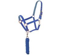 Tough 1 Padded Halter with Antique Hardware and Lead Rope-Royal Blue Ensemble de Laisse de Cheval rembourré Mixte, Bleu/Bleu Roi, Horse Average (800-1100lbs)