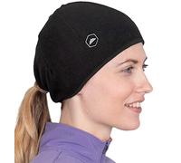 Tough Headwear Bonnet Fin pour Femme - Bonnet Queue de Cheval - Léger et Polyvalent pour Le Sport - Idéal comme sous Casque - Moto ou Velo - Protection du Froid en Hiver - Noir
