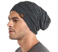 Tough Headwear Bonnet Grande Taille - Bonnet Stylé pour Femme et Homme - Maintien de la Chaleur en Hiver - Style Décontracté - Doux pour la Peau - Taille Adulte - Gris Noir