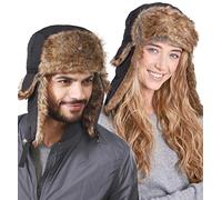 Tough Headwear Chapeau de Trappeur d'Hiver - Chapka Russe pour Homme et Femme - Casquette pour l'Hiver avec Cache Oreille - Fausse Fourrure - Design Unisexe - Noir Minuit