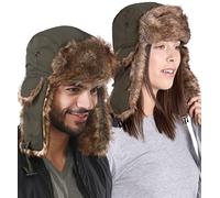 Tough Headwear Chapeau de Trappeur d'hiver - Chapka Russe pour Homme et Femme - Casquette pour l'hiver avec Cache Oreille - Fausse Fourrure - Design Unisexe - Vert Armée