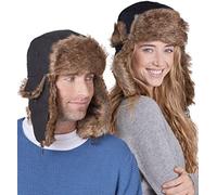 Tough Headwear Chapeau de Trappeur d'hiver - Chapka Russe pour Homme et Femme - Casquette pour l'hiver avec Cache Oreille - Fausse Fourrure - Design Unisexe - Noir