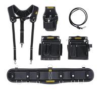 Tough Master Ceinture à outils premium avec bretelles, étui de perceuse et ceinture de travail en cuir, qualité professionnelle, durable, sacs amovibles avec plusieurs poches, ceinture
