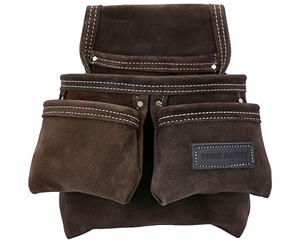 Tough Master Pochette à Outils en Cuir, 4 Poches Multiples en Daim de Buffle pour Les constructeurs, charpentiers, jardiniers, électriciens, Marron