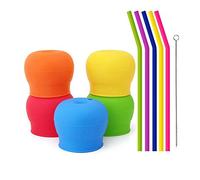 Tougs Coque en silicone Paille Tasse couvercles pour les tout-petits Bébés (lot de 5) - 5 pailles inclus - réutilisable, résistant, étanche - tendre vers Coque gobelets