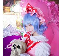 TouHou Project Remilia Scarlet Cosplay Wig 35cm Short Curly Wavy Heat Resistant Synthetic Hair for Women Anime Costume Blue Gift
