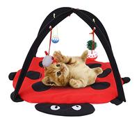 TOUISEDGI Foldable Cat Activity Play Mat Tent Soft and Sturdy Material with Hanging Toy Balls Red Black Cotton 21.7 x 21.7 x 13.8 inch Ideal for Cats and Kittens