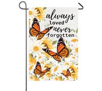 Toujours Aimé, Jamais Oublié. Fleurs Et Papillons Commémoratifs. Drapeau Couleurs Vives Drapeau De Jardin Résistant Aux Intempéries Garden Flag Pour Cour Intérieur Fête 30X45Cm