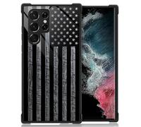 Toulas Coque pour Samsung Galaxy S23 Ultra - Grain de bois noir et gris - Motif drapeau américain - Protection complète contre les chocs et les rayures - Coque en TPU pour homme et femme
