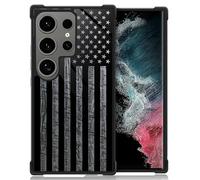 Toulas Coque pour Samsung Galaxy S24 Ultra - Grain de bois noir et gris - Motif drapeau américain - Protection complète contre les chocs et les rayures - Coque en TPU pour homme et femme