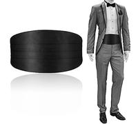 Toulite 47,2 pouces hommes couleur unie Cummerbund avec bande réglable pour hommes smoking, noir, 25.6 inches/ 65 cm x47.2 inches/ 120 cm