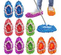 Toulite Lot de 10 Paires de Chaussons en Microfibre lavables pour Le Nettoyage des sols - pour Homme et Femme - 5 Couleurs, Rose, Bleu, Vert, Violet, Orange, Taille Unique