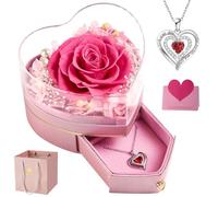 Touloube Cadeau Luxe pour la Fête des Mères | Rose Éternelle avec Collier Cœur & Boîte à Bijoux - pour Maman, Épouse ou Femme, Coffret Cadeau Saint Valentin Femme Anniversaire Fete des Mere Maman