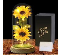 Touloube Cadeaux pour Femmes - Fleur Eternelle sous Cloche avec LED, Tournesols Cadeau pour Femme Maman Mère Grand-mère, Cadeau éternel pour Femme pour la fête des mères, Anniversaire, Noël