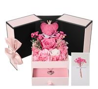 Touloube Rose Eternelle Cadeau Femme - Roses Uniques Conservées Fleurs avec Ours Rose Cadeaux pour Maman, Épouse, Grand-Mère | Anniversaire, Noël, Saint-Valentin, Fête des Mères, Anniversaire
