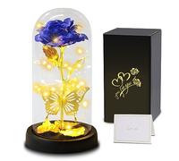 Touloube Rose Eternelle sous Cloche,Fleur Eternelle sous Cloche, Rose Artificielle Galaxy Rose avec Lumières LED pour Noël, Idee Cadeaux pour Petite Amie Femme Maman Mère Grand-mère