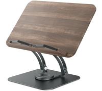 Tounee Support de livre pour la lecture, support de livre réglable avec base pivotante à 360°, support de livre de recettes, support de livre de recettes avec clips élastiques pour pages-Gris