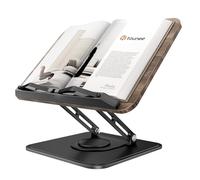 Tounee Support de livre, Rotatif 360°, ajustable et pliable, lecture mains libres avec pinces de protection. Idéal pour cuisine et bureau, compatible avec tous les livres - Noir