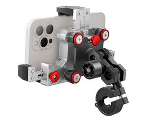 Tounee Support de téléphone Moto en métal avec Amortisseur magnétique antivol pour iPhone 16 Pro Max/15/14, Galaxy S24 Ultra, Smartphones de 5,5 à 7 Pouces (Argent)