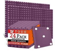 TOUO Lot de 24 panneaux acoustiques en mousse pyramidale pour murs, insonorisants haute densité, ignifugés, pour murs et plafonds de studio, 30 x 30 x 5 cm (violet)
