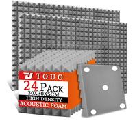TOUO Lot de 24 panneaux acoustiques en mousse pyramidale pour murs, insonorisants haute densité, ignifugés, pour murs et plafonds de studio, 30 x 30 x 5 cm (gris)