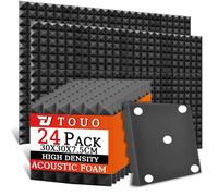 TOUO Lot de 24 panneaux acoustiques en mousse pyramidale pour murs, panneaux insonorisants haute densité, ignifugés, pour murs et plafonds de studio, 30 x 30 x 7,5 cm (noir)