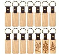 Touosy 14 Pièces Porte Cle Bois, Porte Clé Personnalisé, Rectangulaires Bois à Graver Porte-Clés, Vierges Accessoires pour Gravure Peinture DIY Artisanat Cadeaux (6,5x2,8 CM)