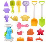 Touosy 18 Pièces Jouet de Plage Enfant Ensemble de Jouets de Sable Enfant avec Sablier Seau Pelle Plage Moules à Sable Bac à Sable, Coloris aléatoires pour Jouet de Bain 3 Ans Int/Ext
