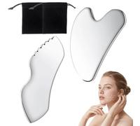 Touosy 2 Pièces Gua Sha Acier Inoxydable, Gua Sha Visage Outil Massage Visage, Guasha pour Sculpter la Ligne Mâchoire et Réduire les Poches GuaSha Corps, Cadeau de Soins de la Peau