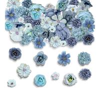 Touosy 20 Pièces Fleurs Artificielles Decoration, Fausse Fleur Réaliste, Rose Artificielle Ne Jamais se Faner pour DIY Bricolage Scrapbooking Decoration Gateau Mariage Table Fête (Bleu)