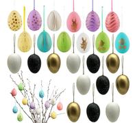 Touosy 24 Pièces Oeufs de Pâques à Suspendre, 2 Designs (Noir Or et Multicolore) Oeufs de Pâques à Suspendre en Plastique avec Ficelle, Décoration Extérieur Intérieur pour Fête Décoration (Type A)