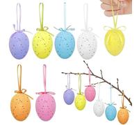Touosy 24 Pièces Oeufs de Pâques à Suspendre, 6 Couleurs Oeufs de Pâques à Suspendre en Plastique avec Ficelle Motifs raffinés, Décoration Extérieur Intérieur pour Fête Décoration (Type B)