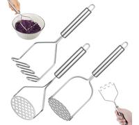 Touosy 3 Pièces Presse Puree Manuel Acier Inoxydable, Ecrase Pomme de Terre Potato Masher 3 Têtes (Motif linéaire Carré) Ustensiles de Cuisine pour Légumes et Fruits Compatible lave Vaisselle