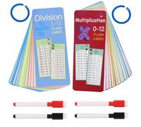Touosy 30 Pièces Table de Multiplication Flash Cards Jeu Educatif avec 2 Marqueurs Effaçables à Sec pour la Maison et la Salle Classe Cadeau Rentrée Scolaire (Multiplication et Division)